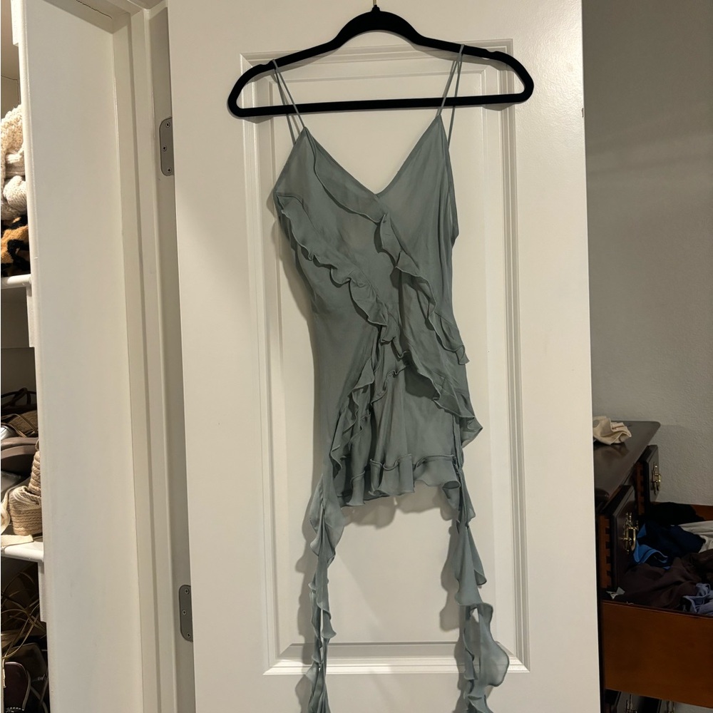 Zara Ruffled Asymmetrical Dress in Soft Gray